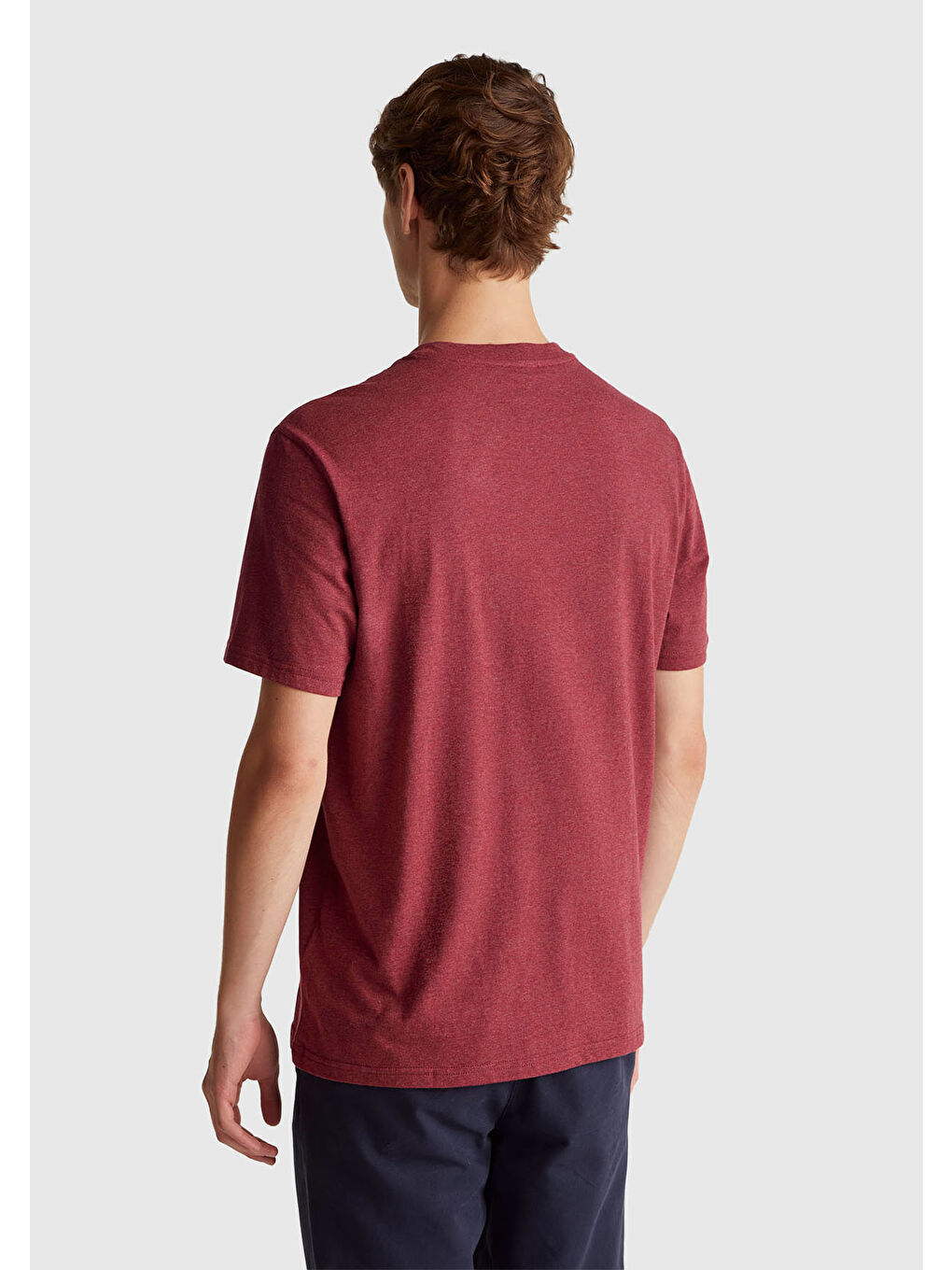 Erkek Bordo %100 Pamuk Logo İşlemeli Bisiklet Yaka T-Shirt-2