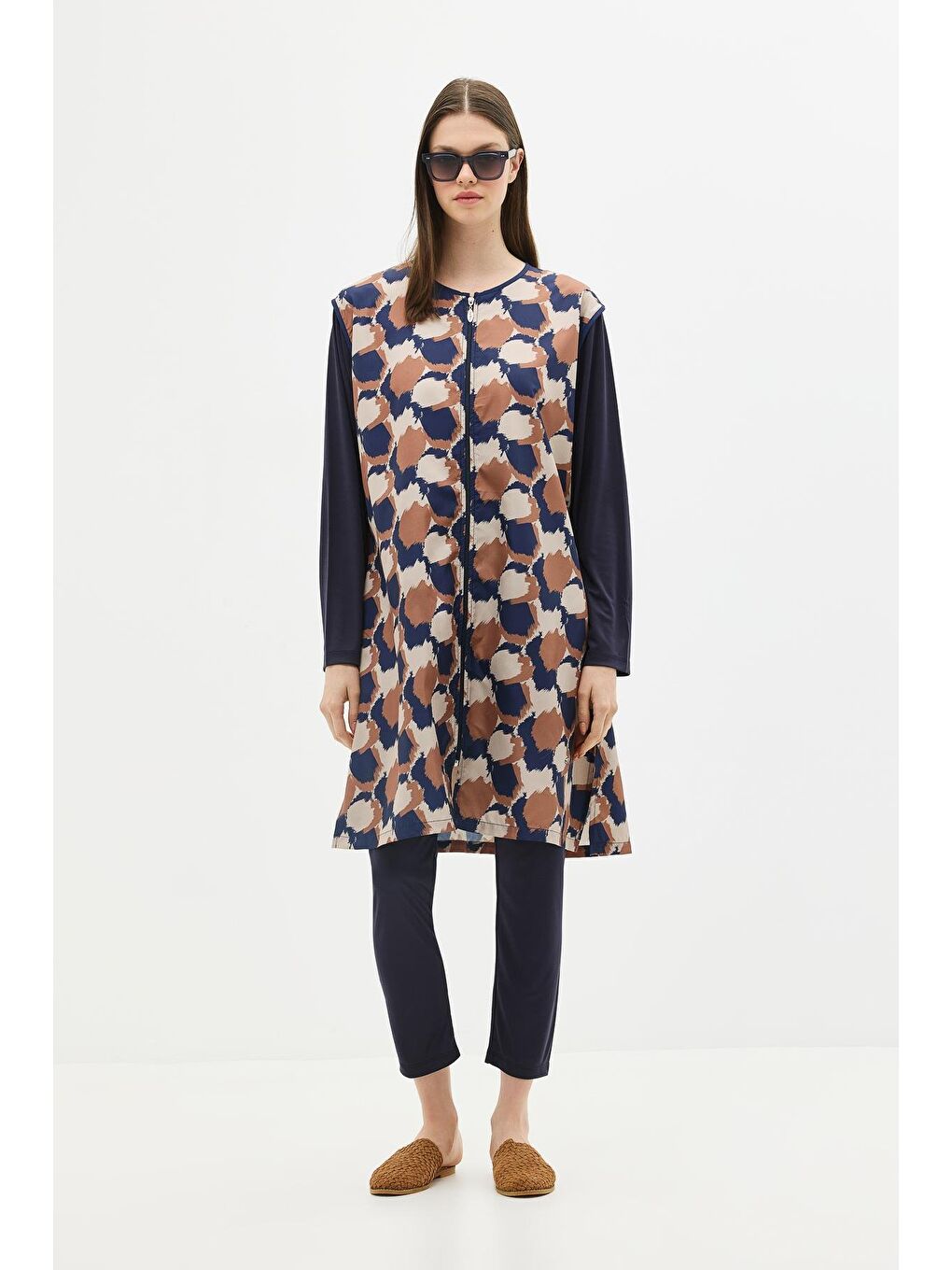 Büyük Beden Paraşüt Kumaş Fermuarlı 4'Lü Tesettür Mayo 1403 Koyu Lacivert