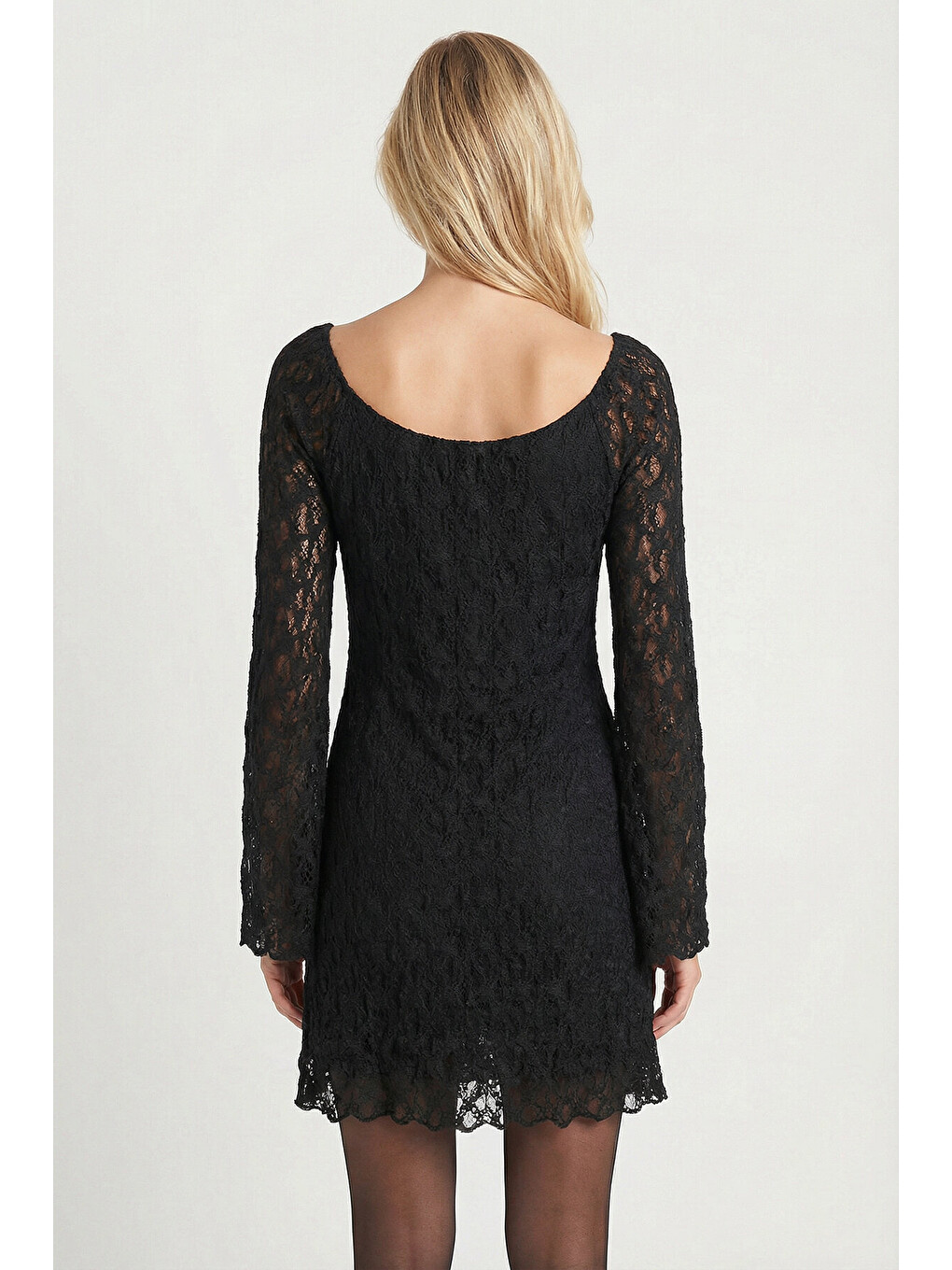 Siyah Dantel Mini Bardot Elbise SİYAH LZV0051-4