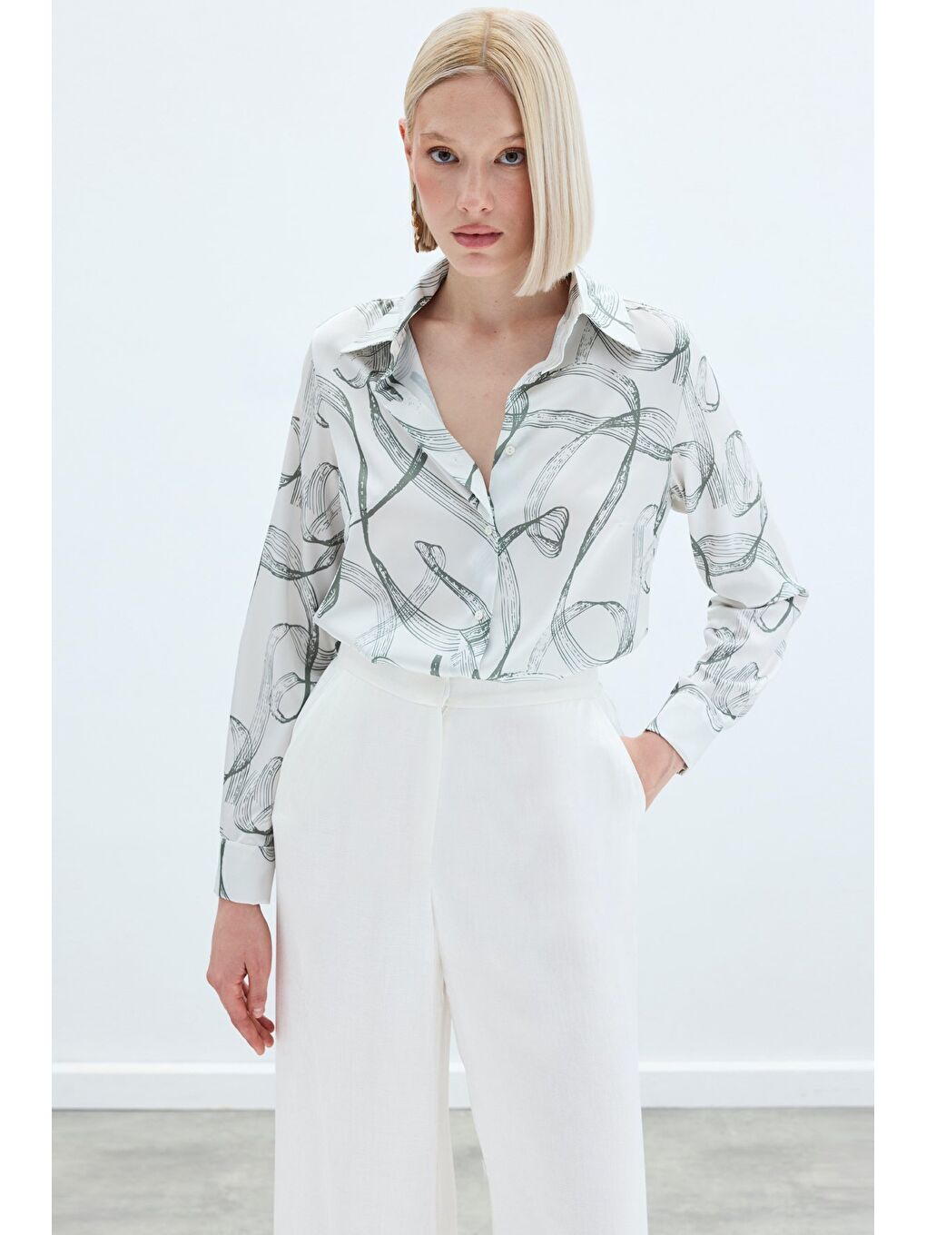 Desenli Klasik Gömlek - Haki-2