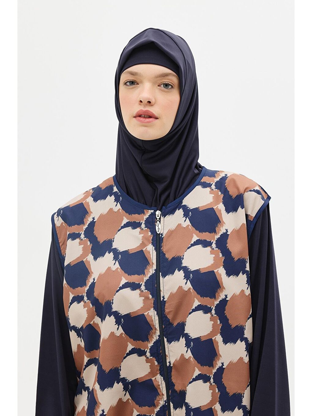Büyük Beden Paraşüt Kumaş Fermuarlı 4'Lü Tesettür Mayo 1403 Koyu Lacivert-4