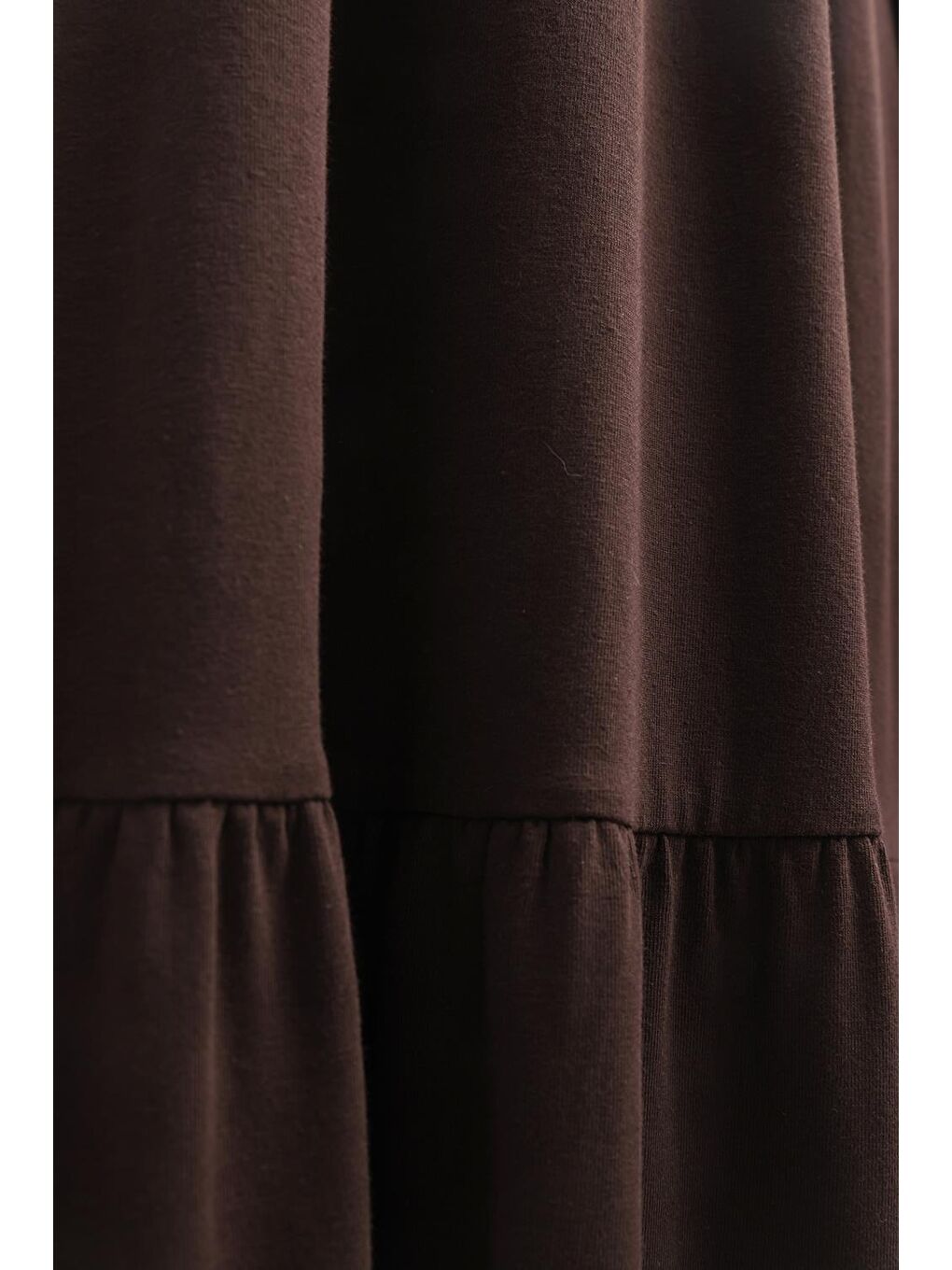 Kahverengi Kahve Pamuklu Fırfırlı Cepli Elastanlı Penye Elbise-4