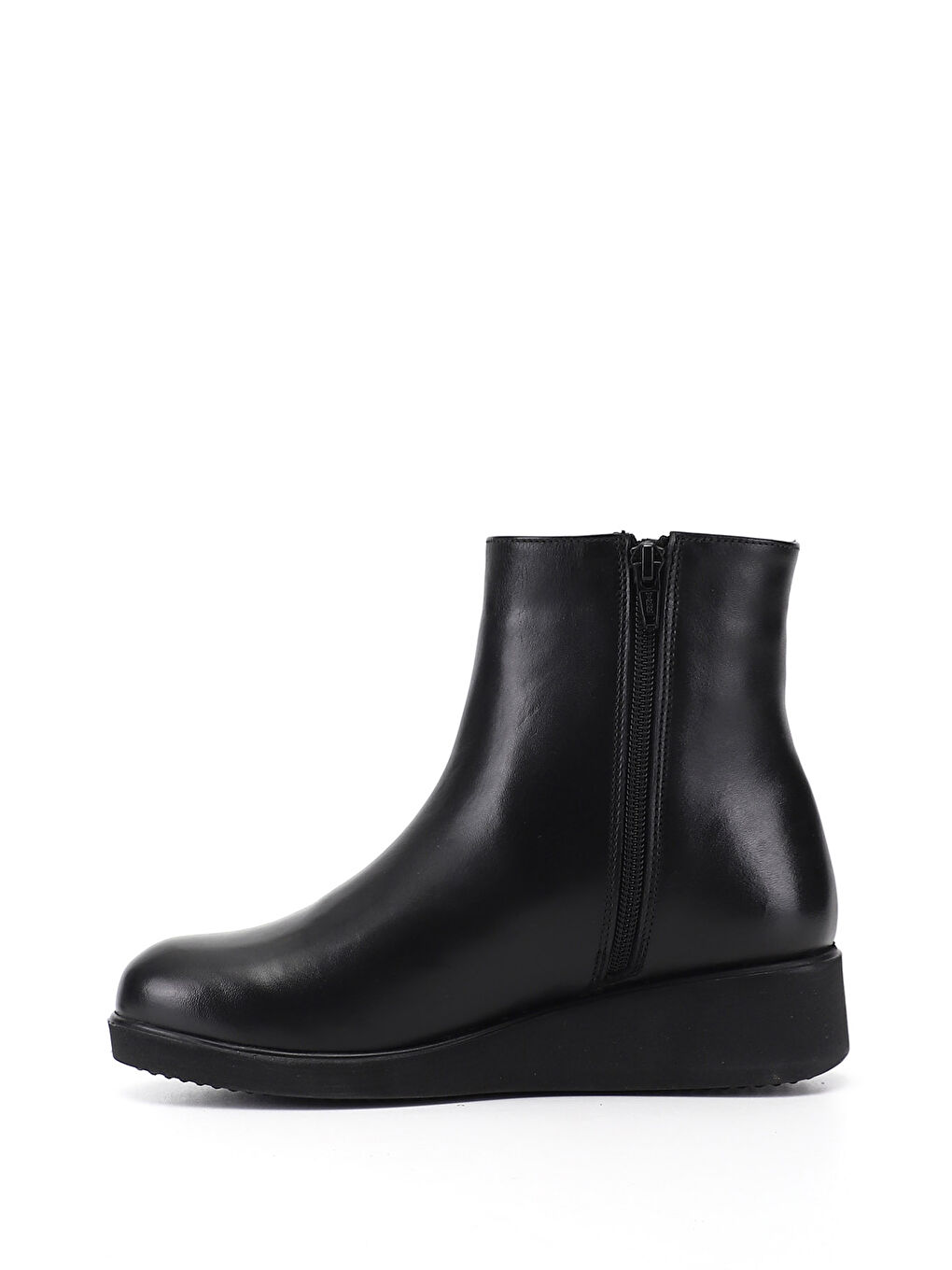 Siyah Kadın SİYAH Çift Fermuarlı Dolgu Topuklu Hakiki Deri Bot-2