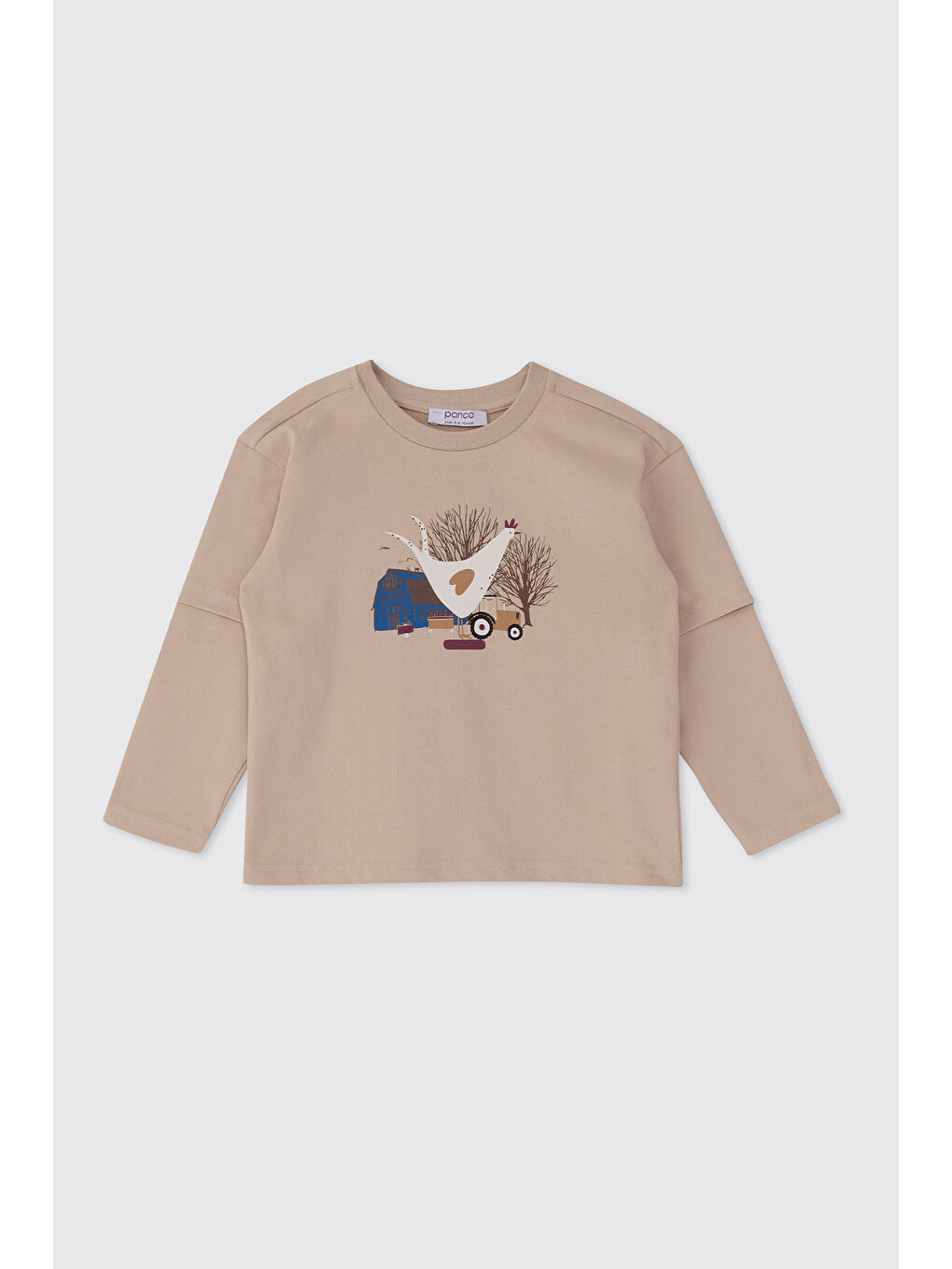 Erkek Bebek Uzun Kollu Baskılı Bej Tişört