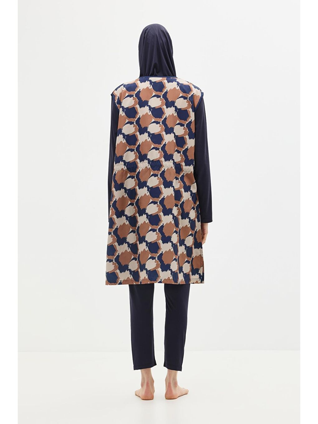 Büyük Beden Paraşüt Kumaş Fermuarlı 4'Lü Tesettür Mayo 1403 Koyu Lacivert-6