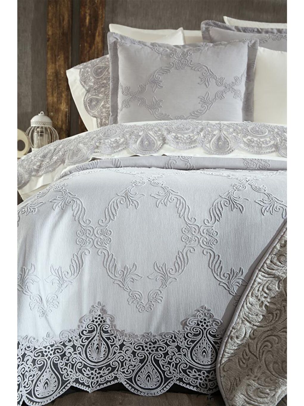 Sahra 10 Parça Battaniyeli Çeyiz Seti Gri-1