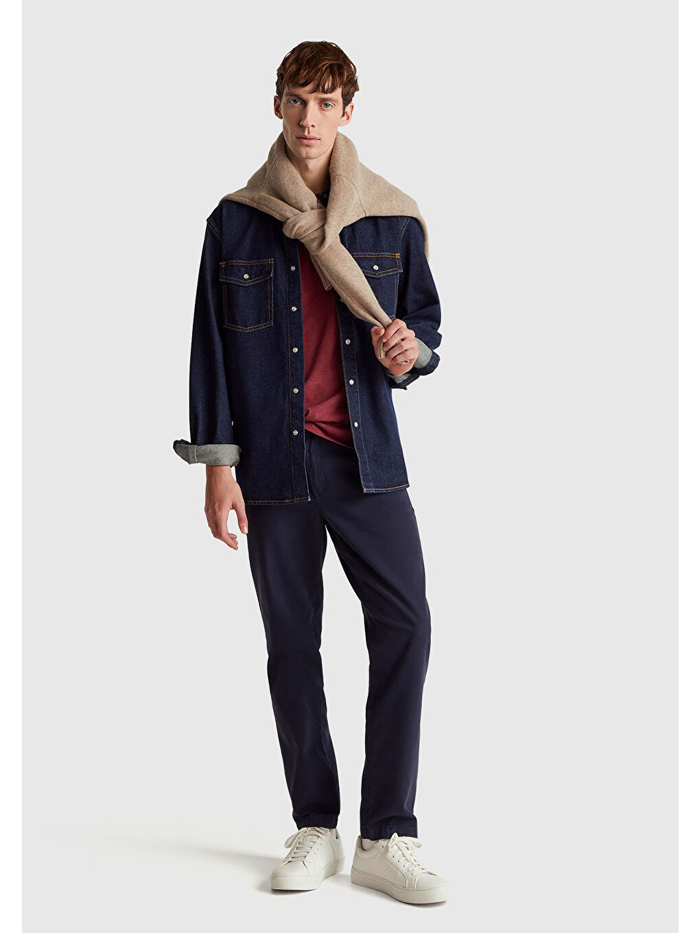 Erkek Bordo %100 Pamuk Logo İşlemeli Bisiklet Yaka T-Shirt-4