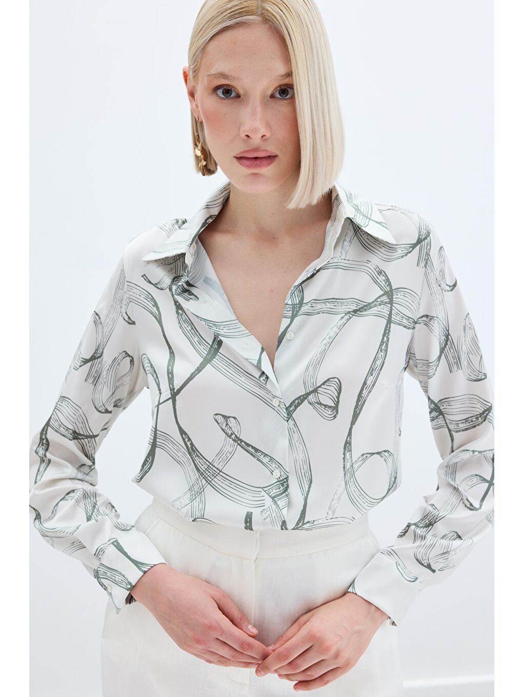 Desenli Klasik Gömlek - Haki-5