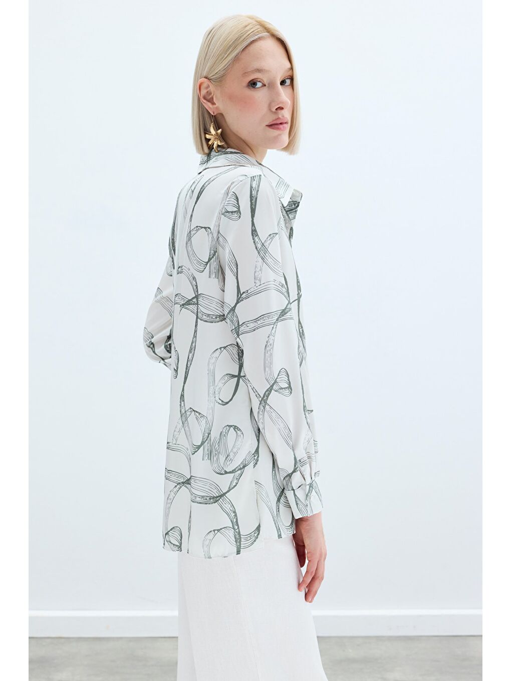 Desenli Klasik Gömlek - Haki-6