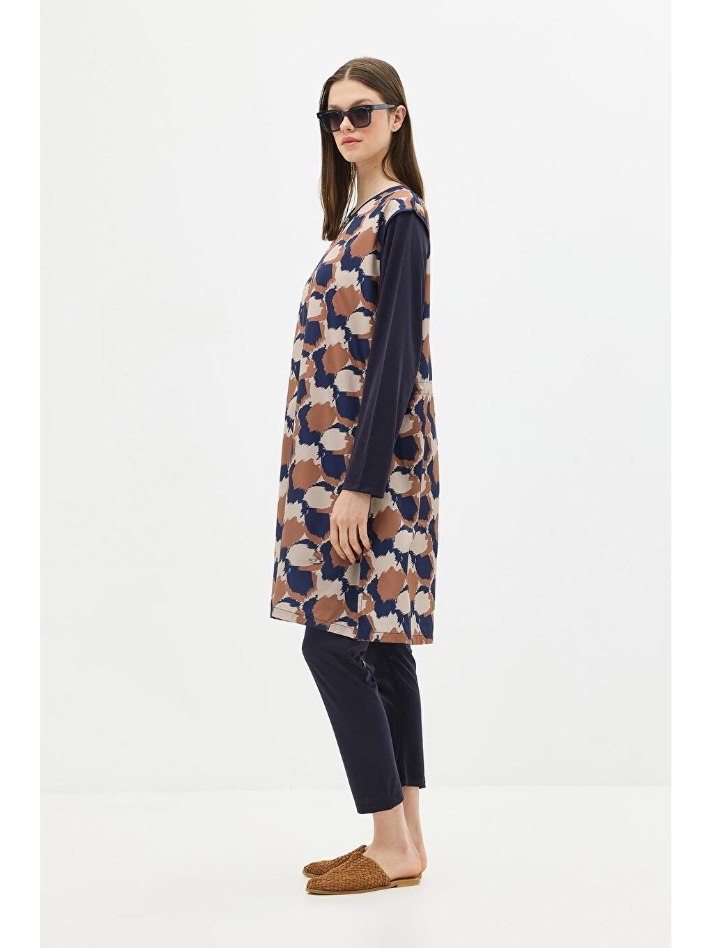 Büyük Beden Paraşüt Kumaş Fermuarlı 4'Lü Tesettür Mayo 1403 Koyu Lacivert-8