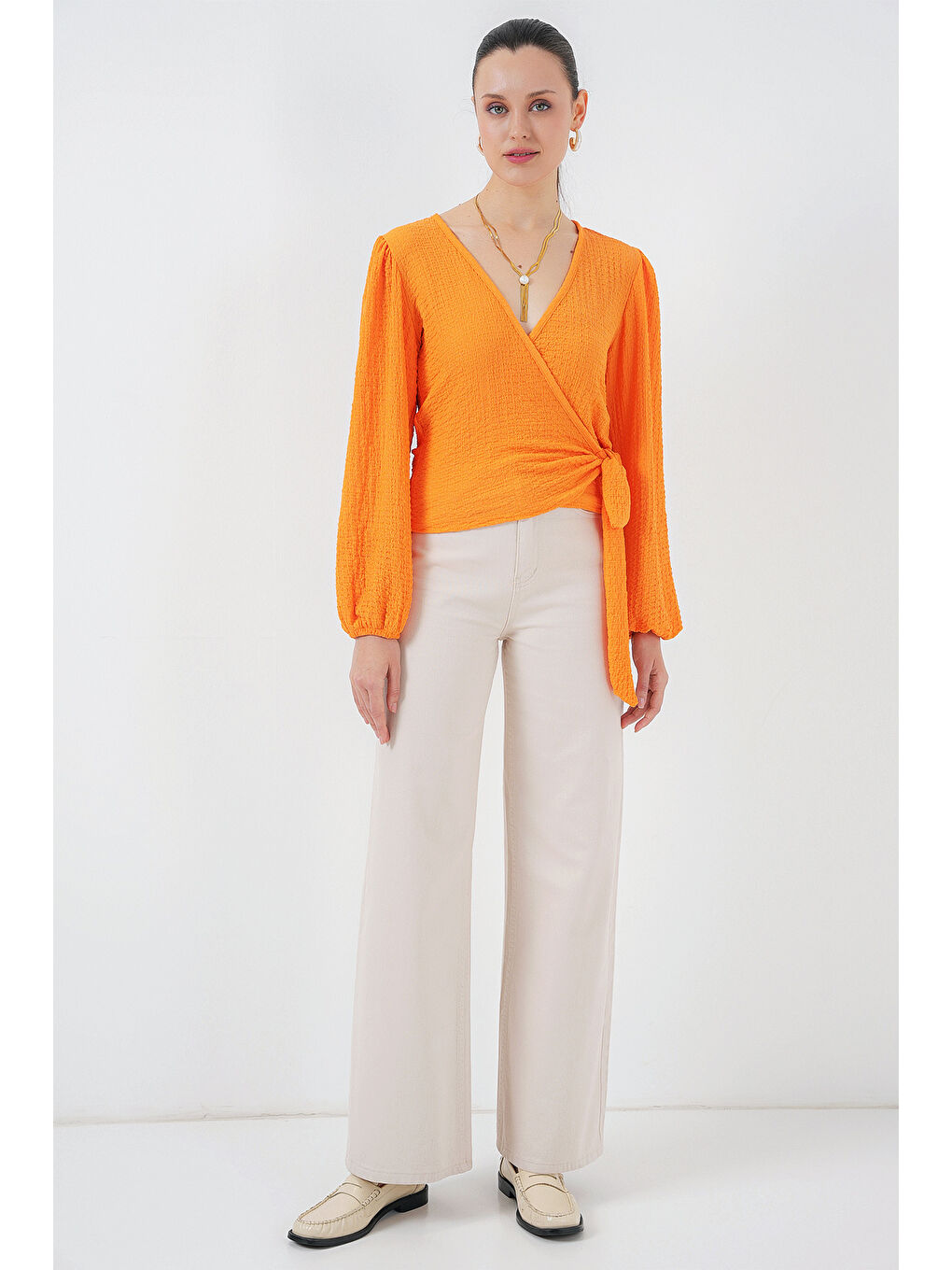 0441 Anvelop Örme Bluz - Turuncu-1