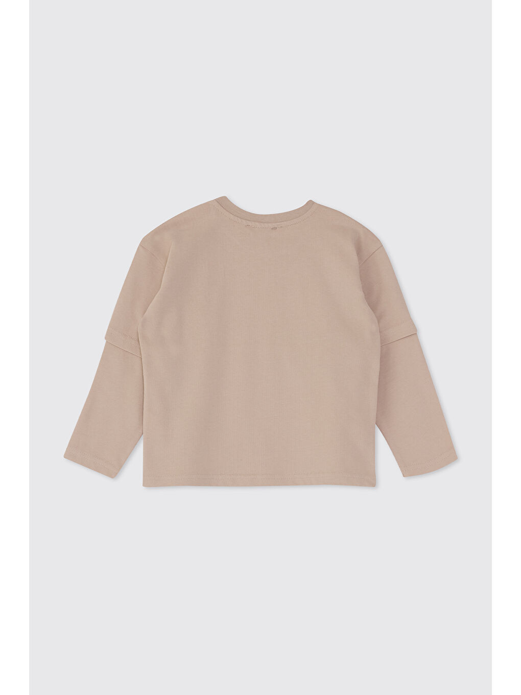 Erkek Bebek Uzun Kollu Baskılı Bej Tişört-1