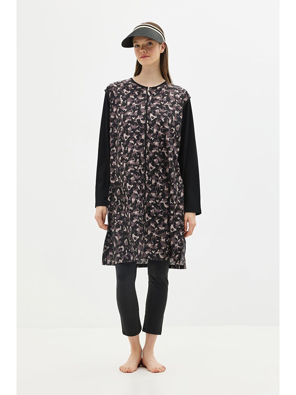 Büyük Beden Paraşüt Kumaş Fermuarlı 4'Lü Tesettür Mayo 1403 Siyah