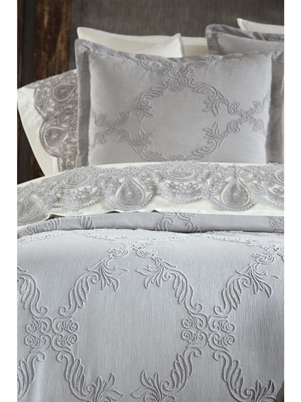 Sahra 10 Parça Battaniyeli Çeyiz Seti Gri-3