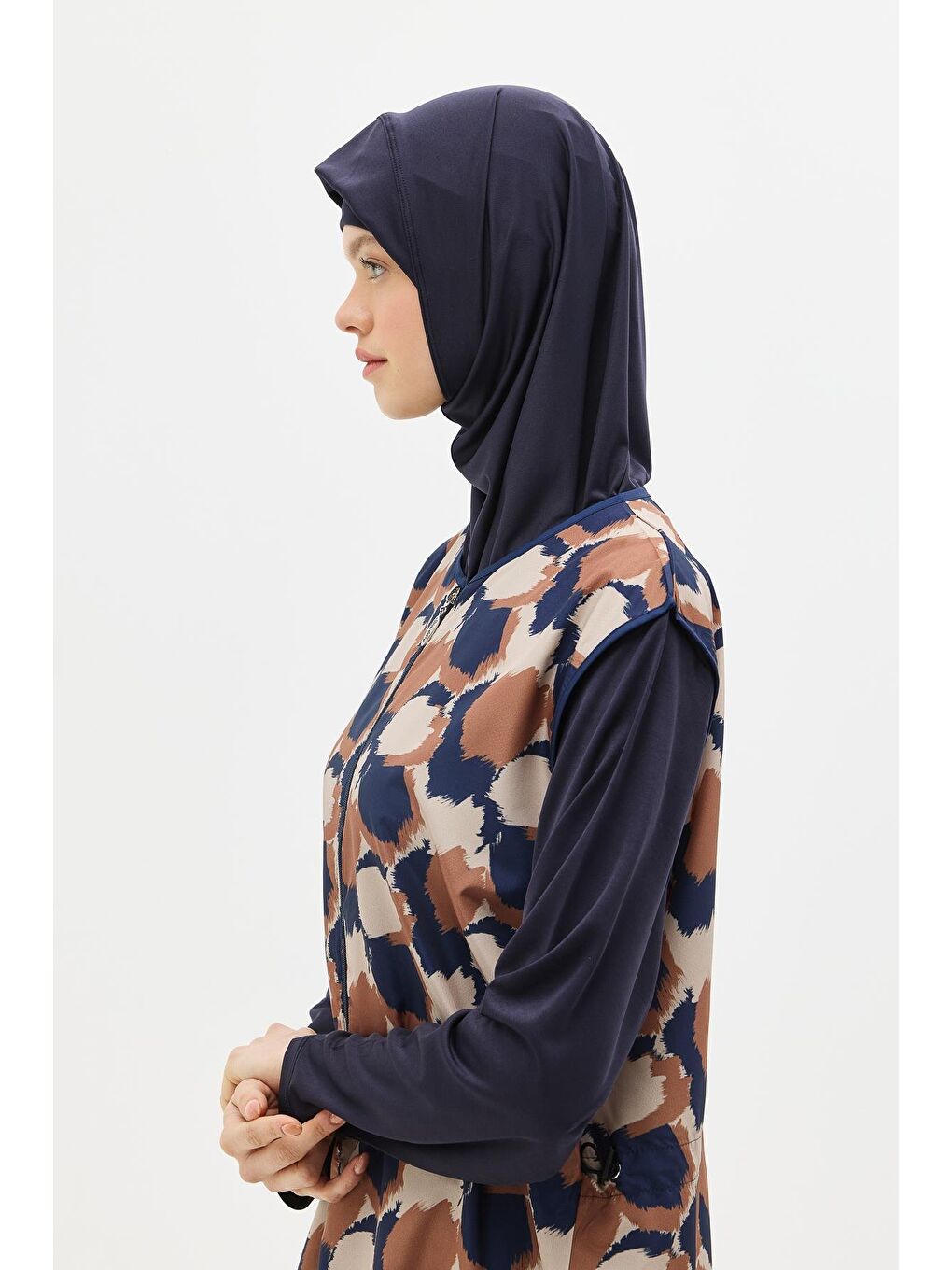 Büyük Beden Paraşüt Kumaş Fermuarlı 4'Lü Tesettür Mayo 1403 Koyu Lacivert-10