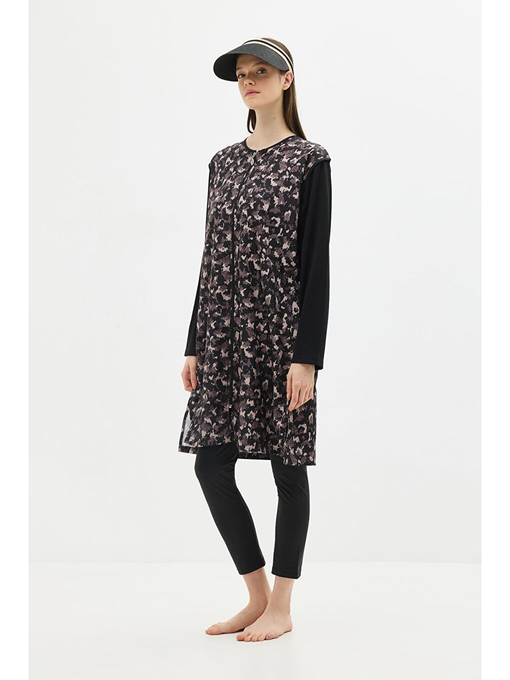 Büyük Beden Paraşüt Kumaş Fermuarlı 4'Lü Tesettür Mayo 1403 Siyah-2