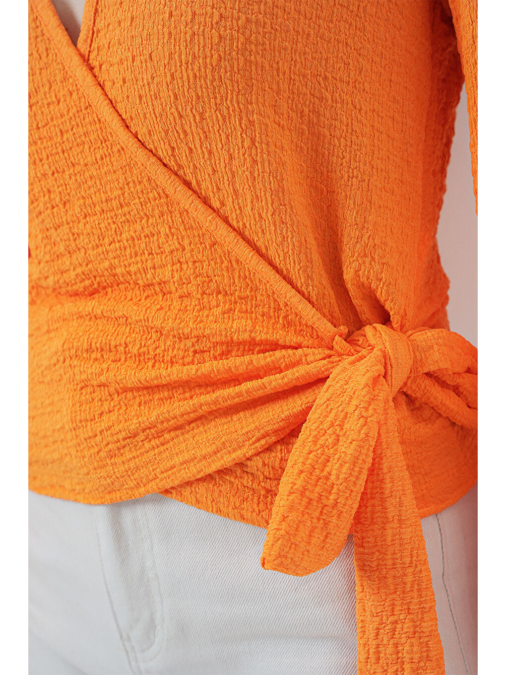 0441 Anvelop Örme Bluz - Turuncu-3