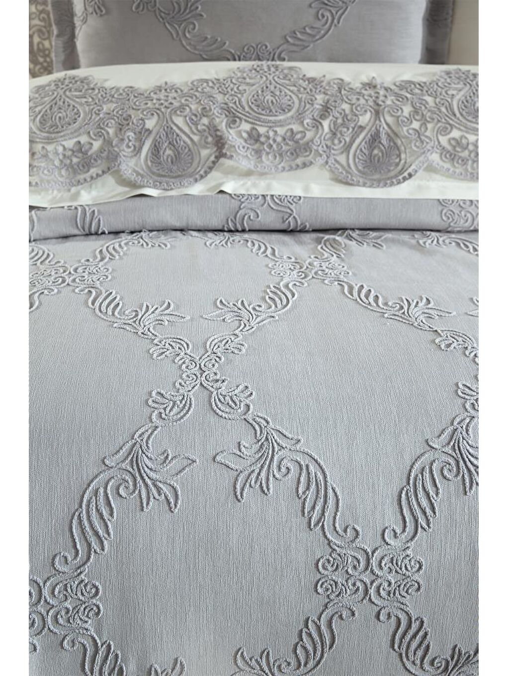 Sahra 10 Parça Battaniyeli Çeyiz Seti Gri-5