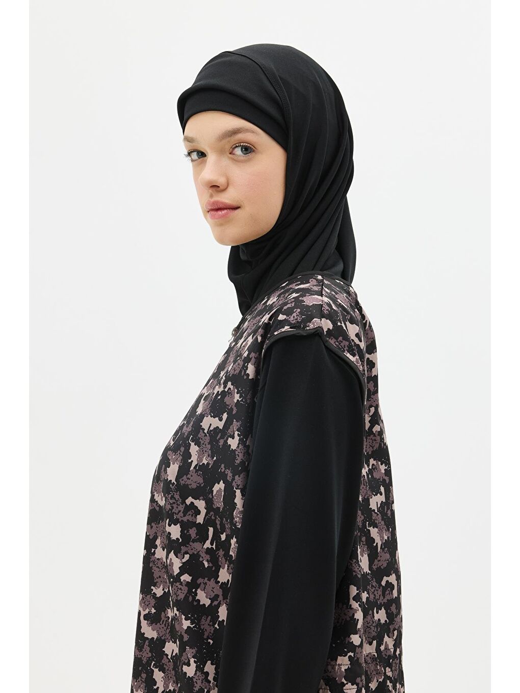 Büyük Beden Paraşüt Kumaş Fermuarlı 4'Lü Tesettür Mayo 1403 Siyah-4