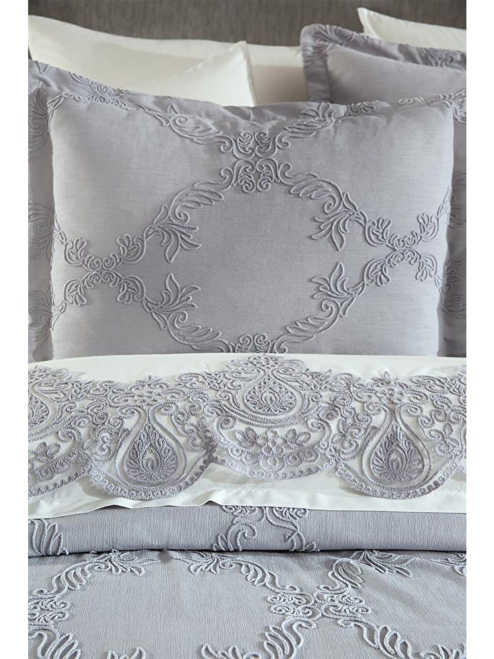 Sahra 10 Parça Battaniyeli Çeyiz Seti Gri-6