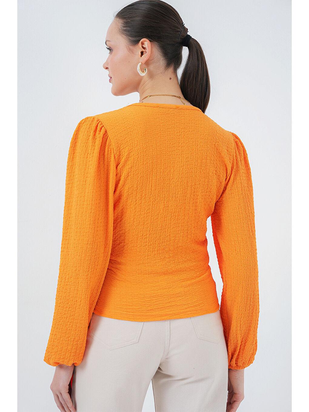 0441 Anvelop Örme Bluz - Turuncu-4