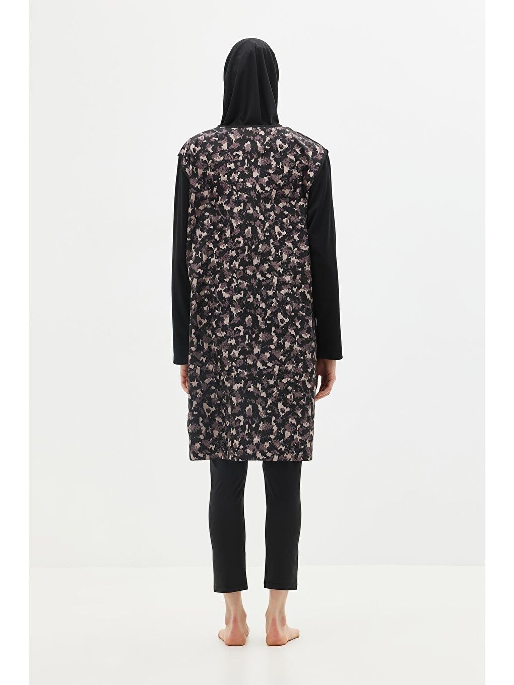 Büyük Beden Paraşüt Kumaş Fermuarlı 4'Lü Tesettür Mayo 1403 Siyah-6