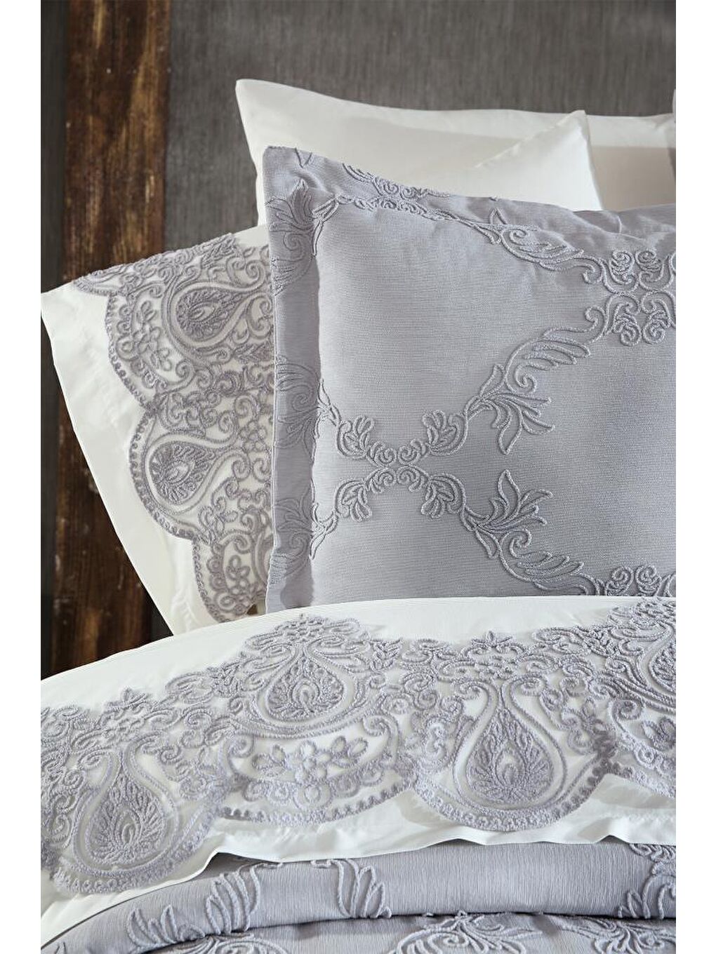 Sahra 10 Parça Battaniyeli Çeyiz Seti Gri-7