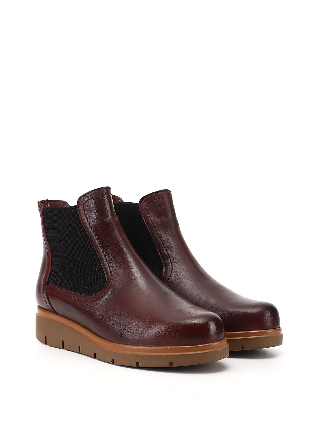 Bordo Kadın KOYU BORDO Dolgu Topuklu Hakiki Deri Chelsea Bot-1