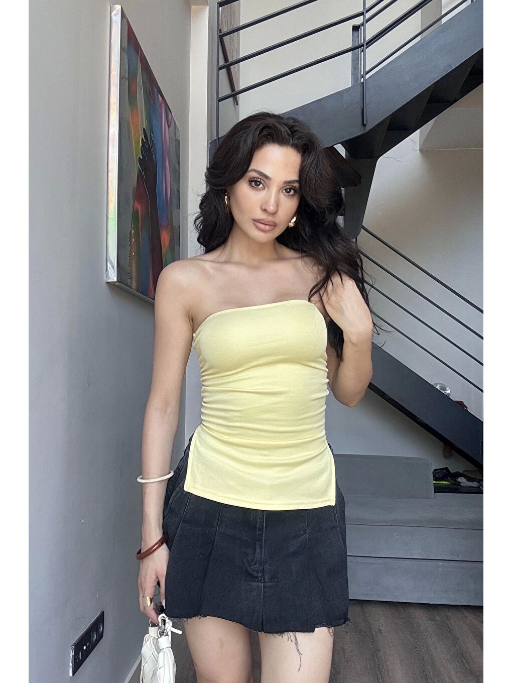 Kadın Sarı Yırtmaçlı Crop 0309-3