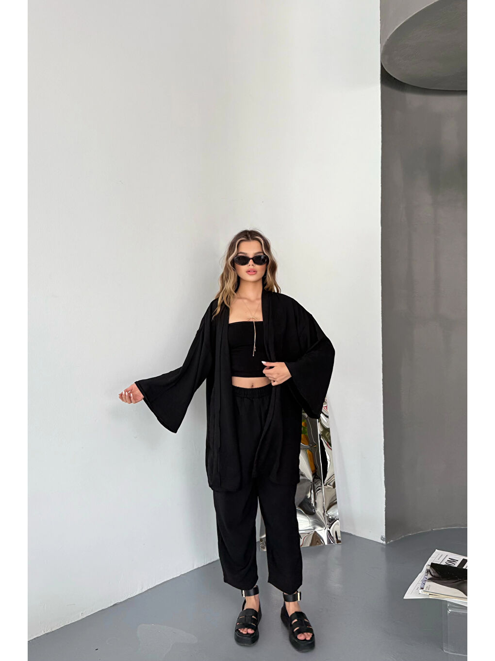 Kadın Siyah Kimono Takım-3