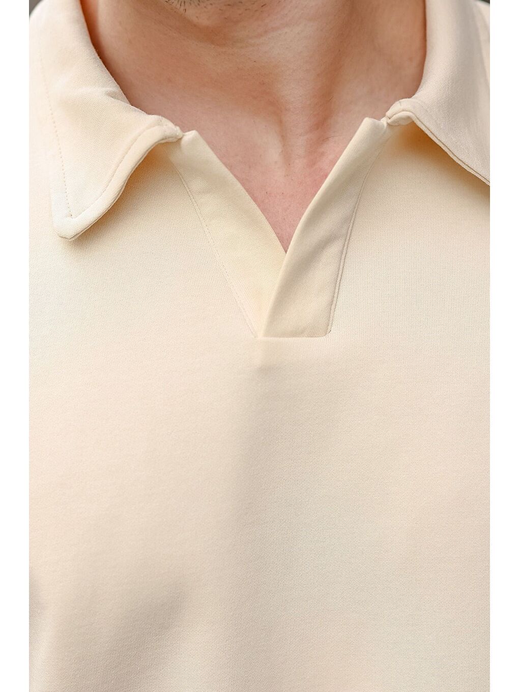 Bej Polo Yaka Oversize Erkek Tişört E7185-2