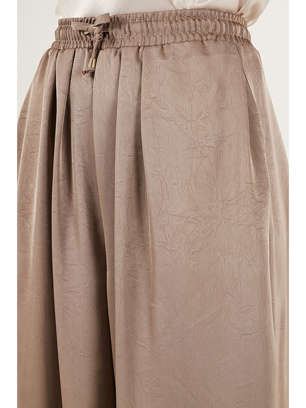 Bej Oversize Bağlamalı Balon Paça Saten Şalvar Pantolon 68351199-4