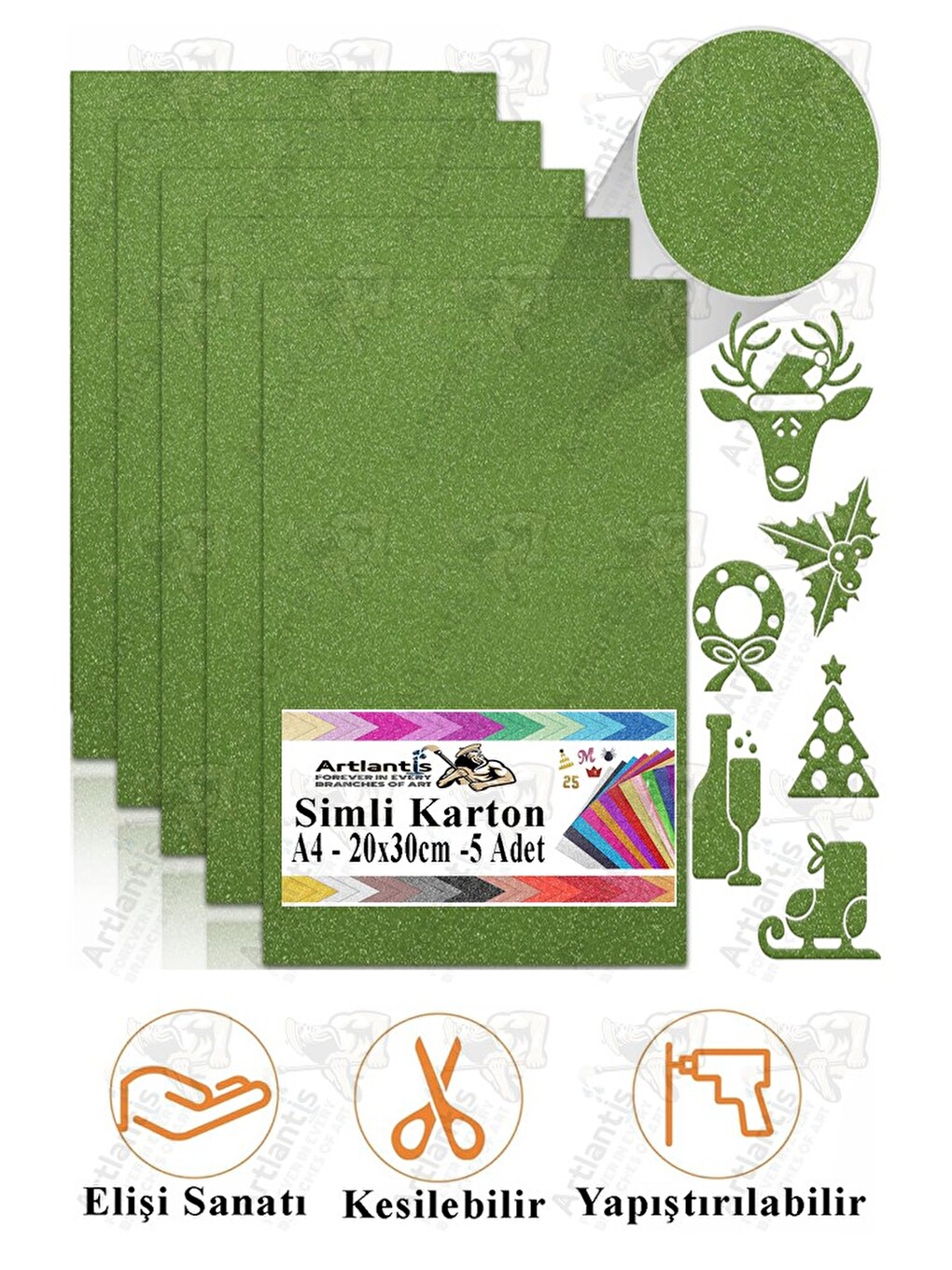 Simli Karton A4 20x30 Cm 5 Li 1 Paket Simli Fon Kartonu Parıltılı Kağıt Anasınıfı Kreş Etkinlik Proj