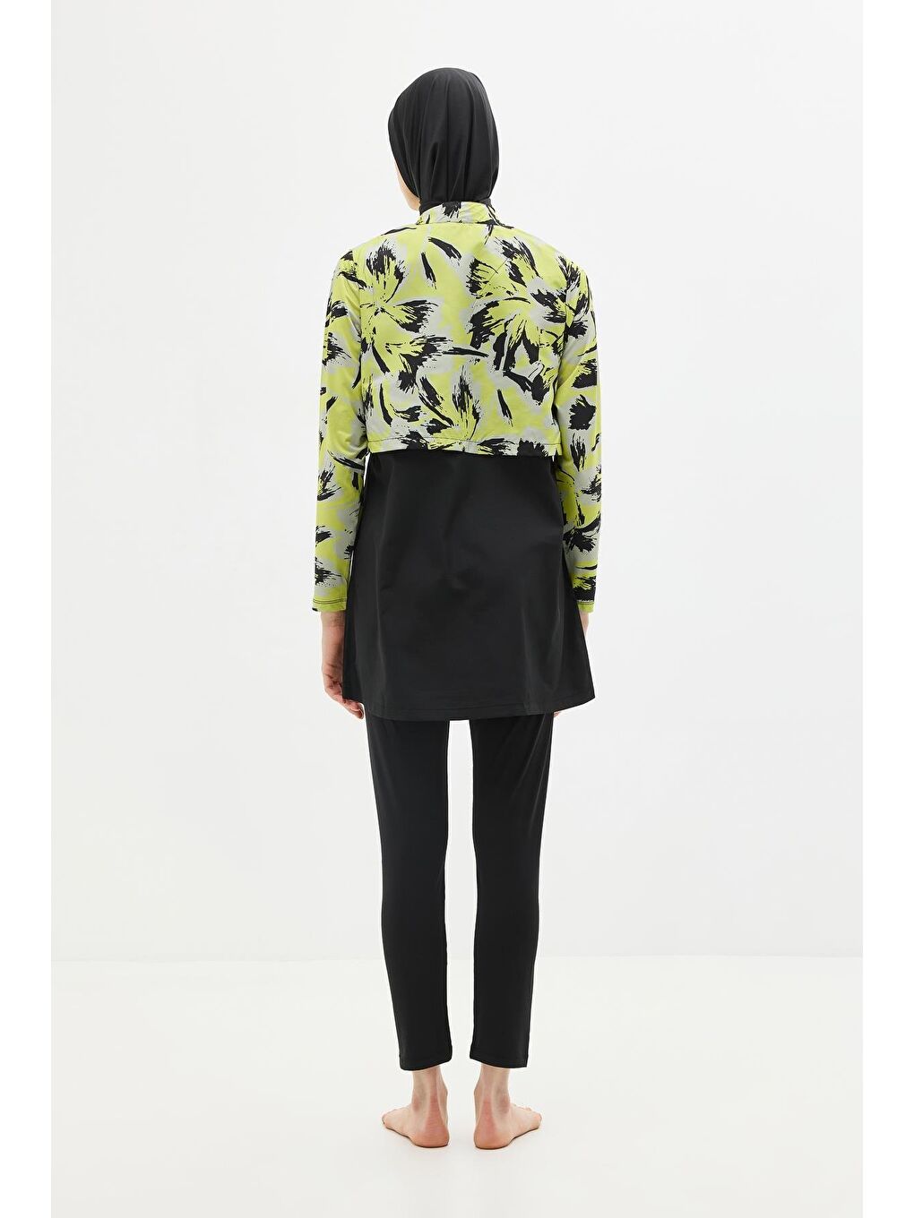 Modern Desen Detaylı Tam Kapalı Tesettür Mayo 4111 Sarı/Siyah-7