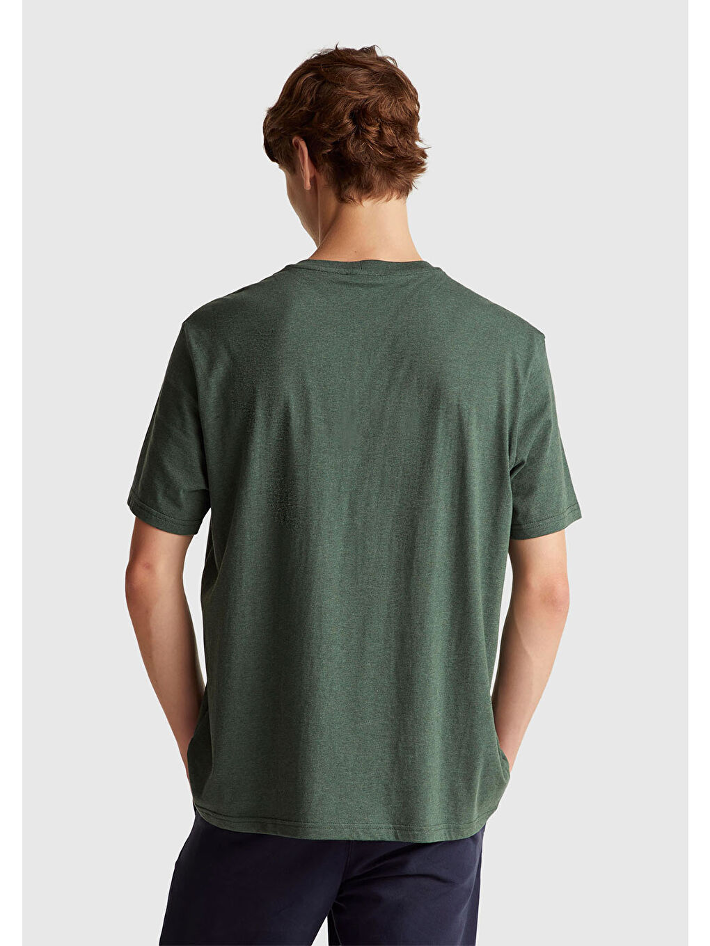 Erkek Yeşil %100 Pamuk Logo İşlemeli Bisiklet Yaka T-Shirt-2