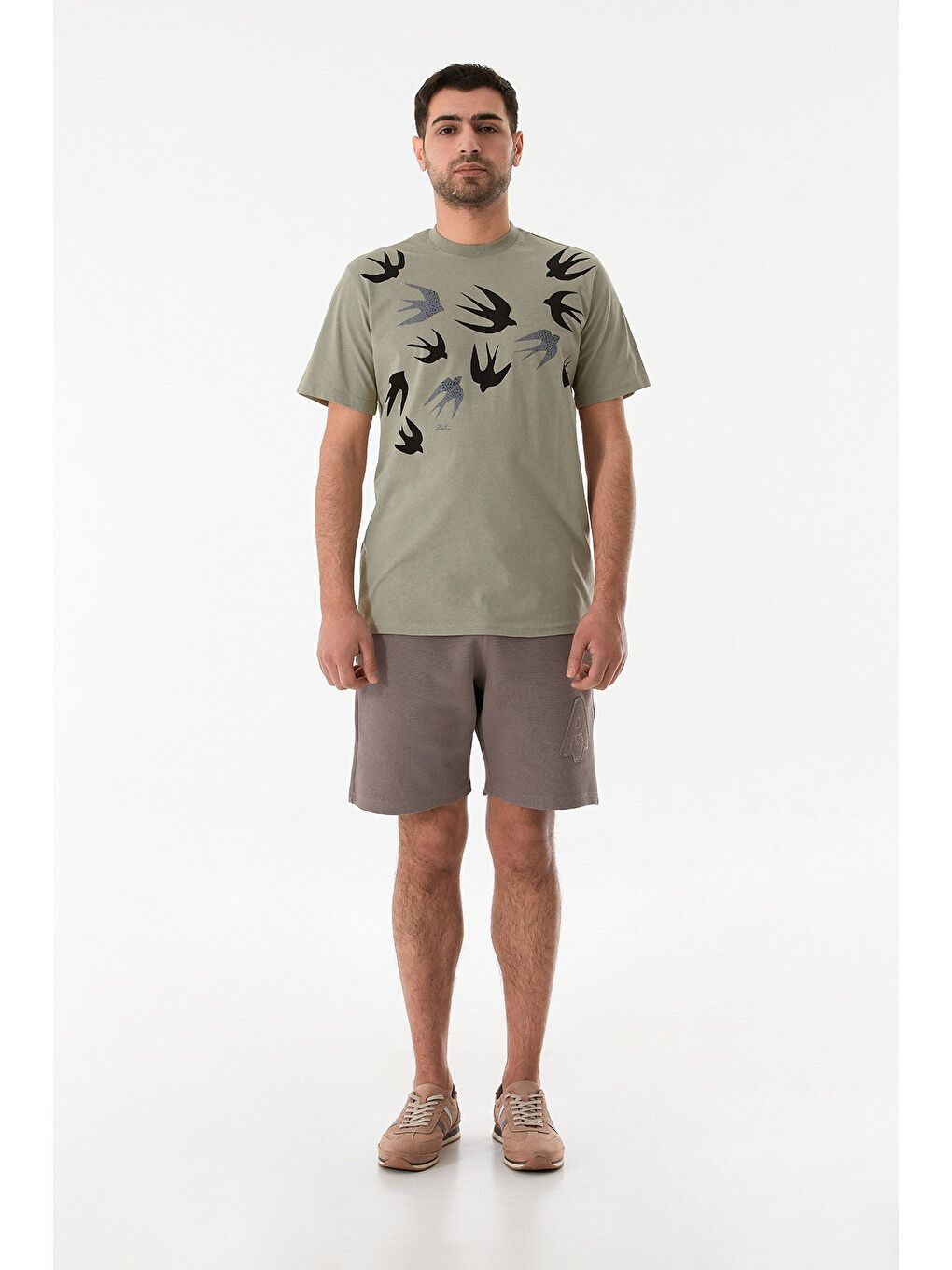 Kahverengi A Nakışlı Beli Bağlamalı Cepli Şort