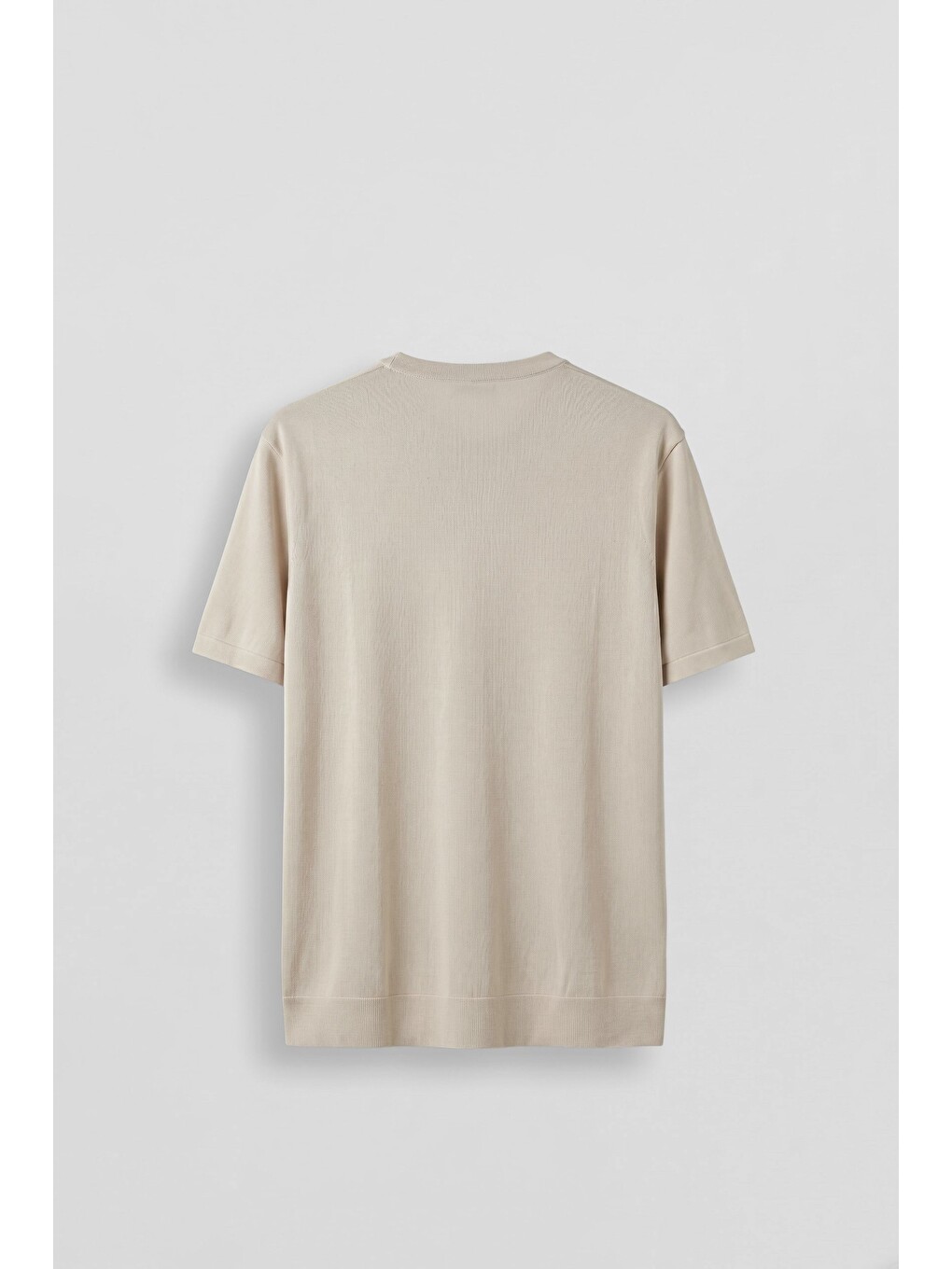 Erkek Slim Fit Triko Bisiklet Yaka Basic T-Shirt Bej-1