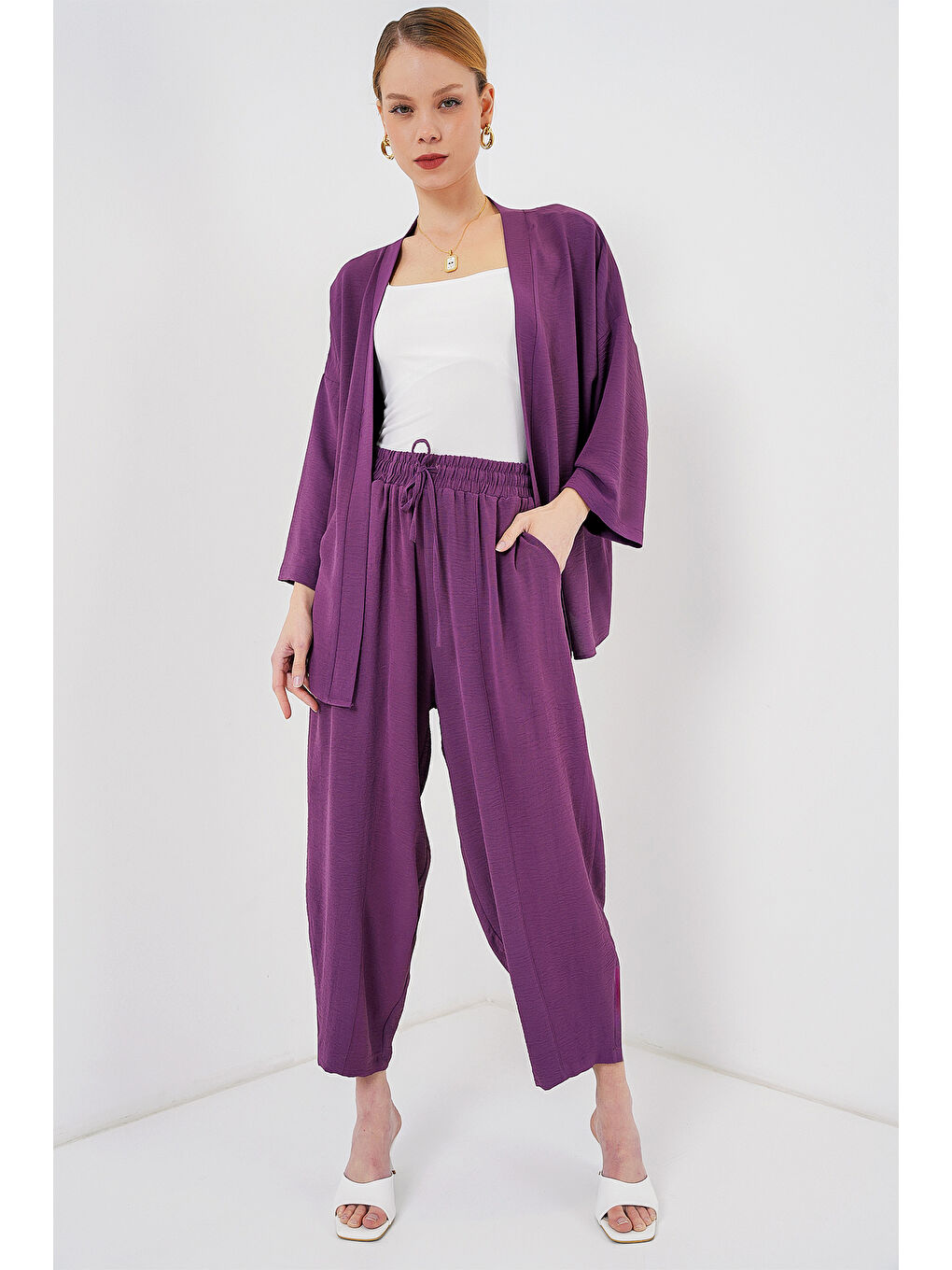 Kadın Kimono İkili Takım 6693 - Mürdüm