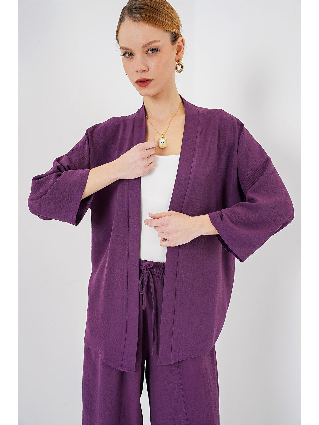 Kadın Kimono İkili Takım 6693 - Mürdüm-1