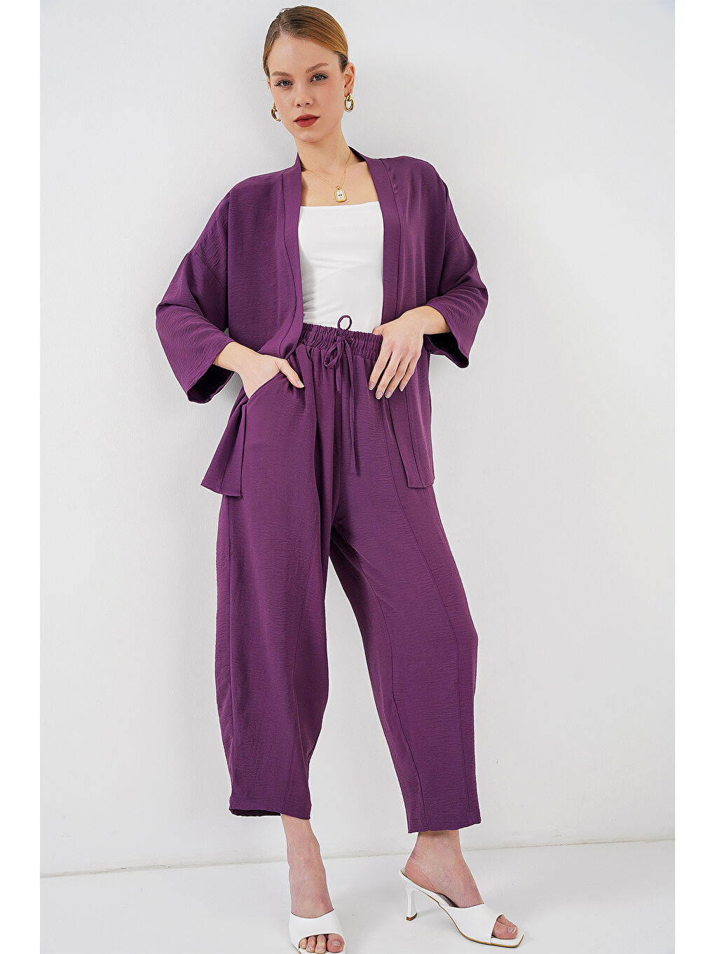 Kadın Kimono İkili Takım 6693 - Mürdüm-2