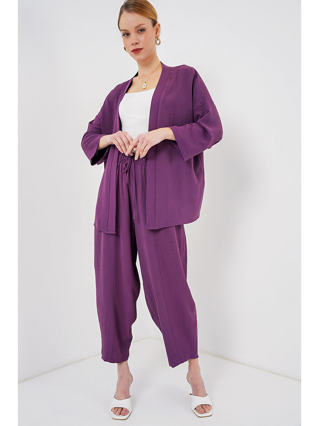 Kadın Kimono İkili Takım 6693 - Mürdüm-4