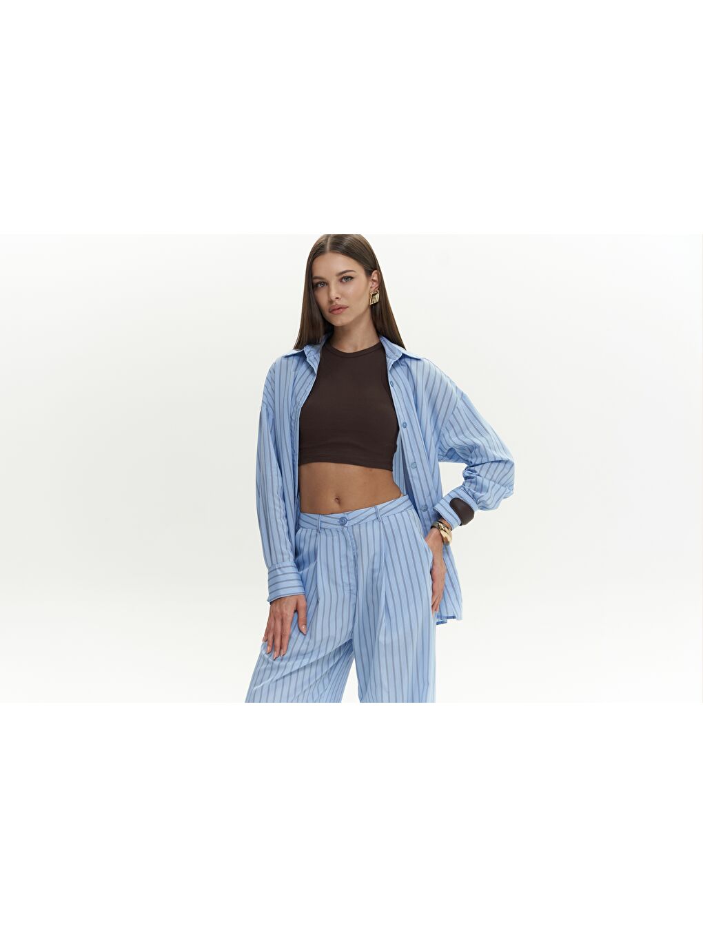 Berlin Çizgili Mavi Gömlek Pantolon Takım-2