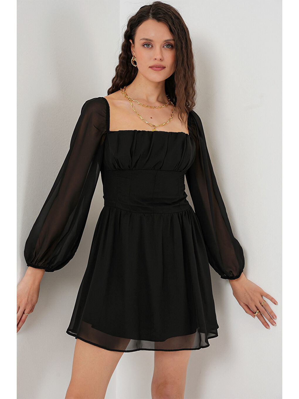 Kadın Mini Tül Elbise 2514 - Siyah-1