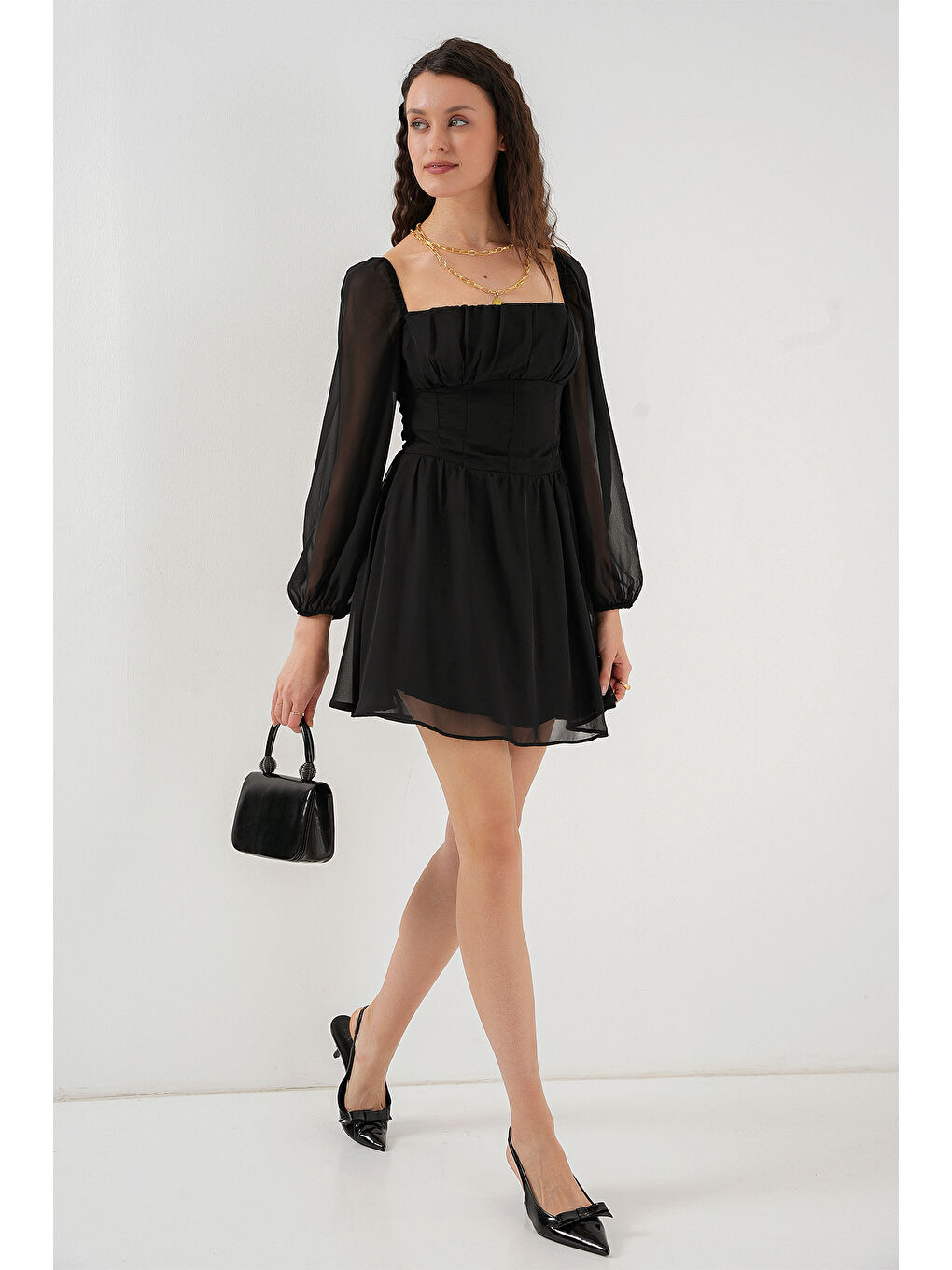 Kadın Mini Tül Elbise 2514 - Siyah-2