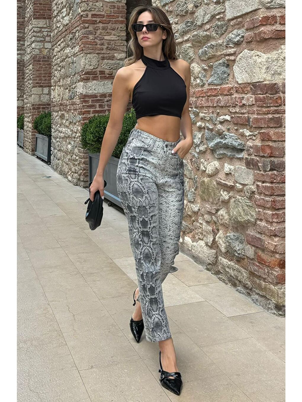 Antrasit Leopar Kadın Jean Pantolon Mg2224