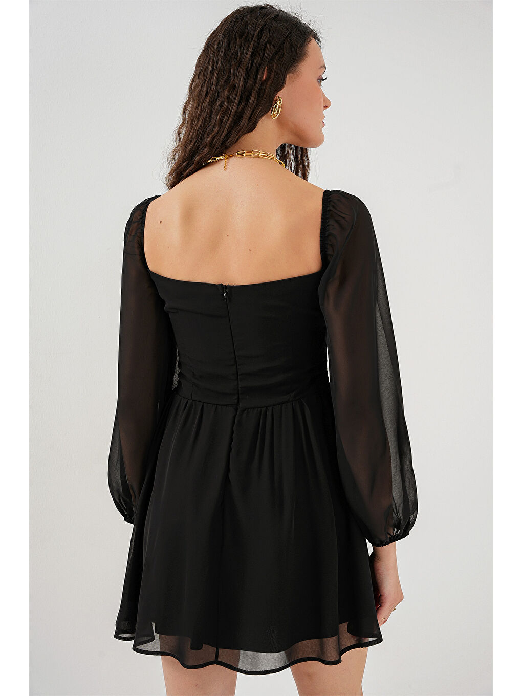 Kadın Mini Tül Elbise 2514 - Siyah-6