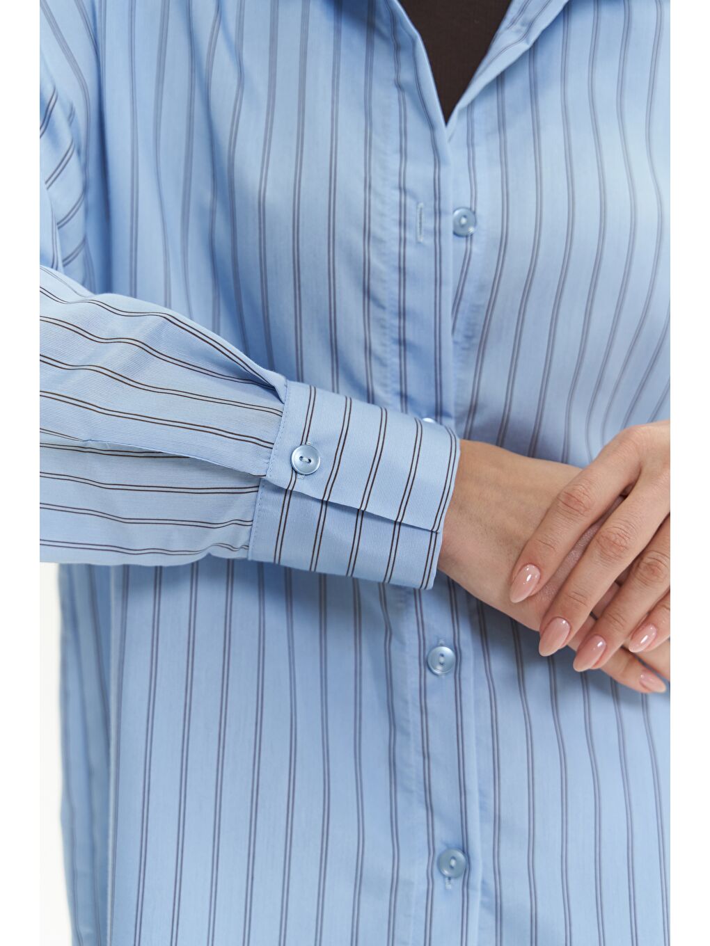 Berlin Çizgili Mavi Gömlek Pantolon Takım-5