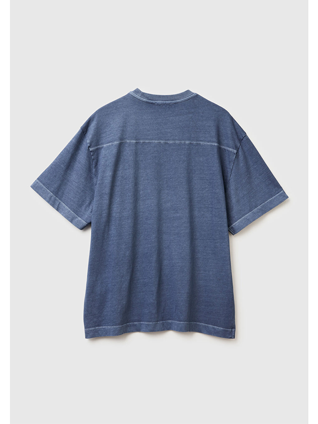 Erkek Gri %100 Pamuk Cep Detaylı Oversize Bisiklet Yaka T-Shirt-1