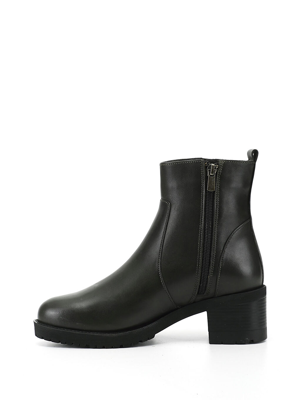 Kadın HAKİ-YEŞİL Çift Fermuarlı Kalın Topuklu Hakiki Deri Bot-3