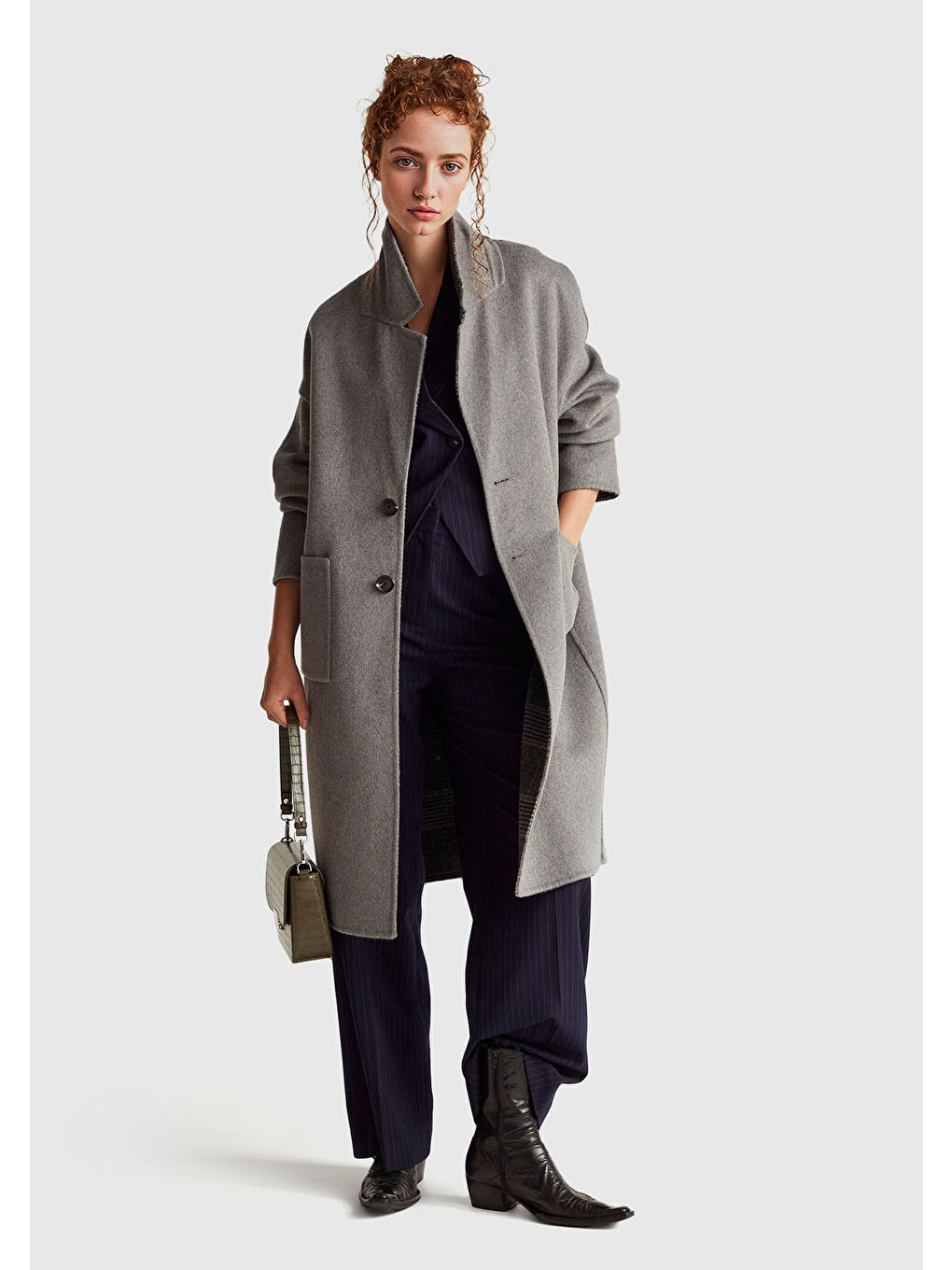 Kadın Lacivert Desenli Viskoz Karışımlı Cepli Bol Paça Pantolon-4